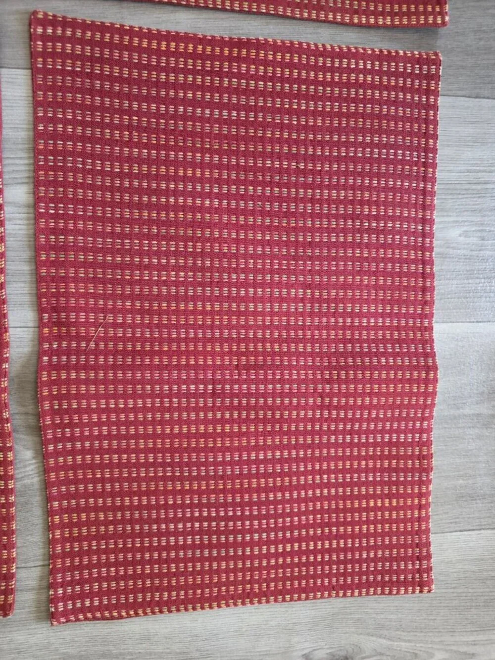 Set Of 4 Red Woven Cotton Placemats With Geometric Pattern 18x13 Inches